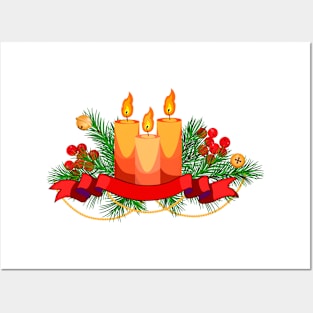 Сhristmas arrangement with fir branches, candles Posters and Art